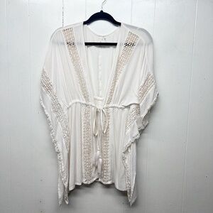 Elan Women's Embroidered Gauzy Bohemian Tunic Top Size Small Oversized Beachy